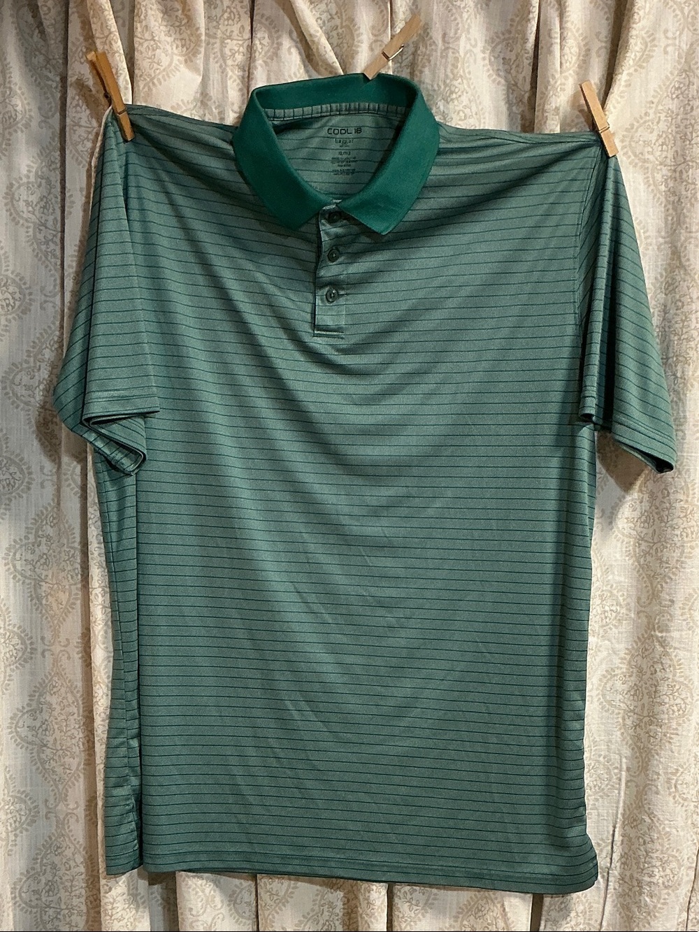 Men's Green Striped Polo Shirt - Cool-Breathe Performance